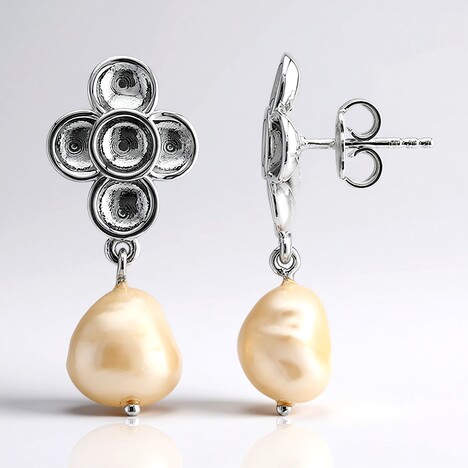 Boucles d'oreilles en argent et Perle de culture d'eau douce de couleur pêche (TPC)