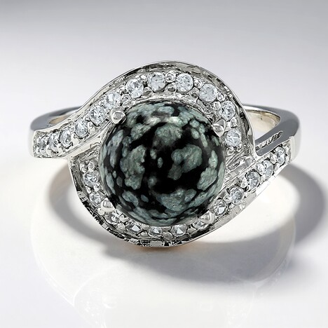 Anello in argento con Ossidiana Fiocco di Neve