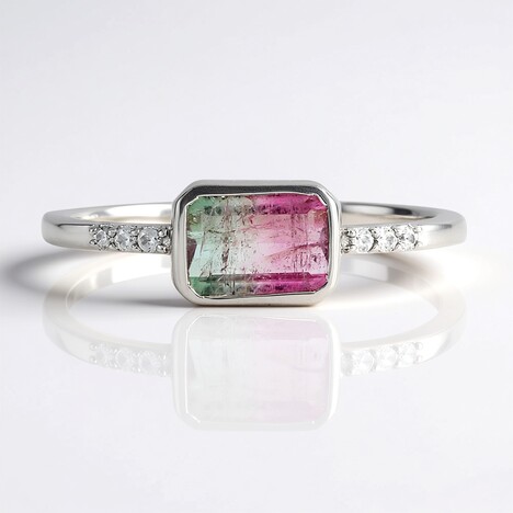 Bague en argent et Tourmaline Melon d'Eau