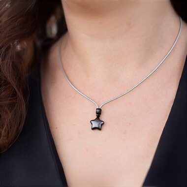 Collar con Obsidiana plateada