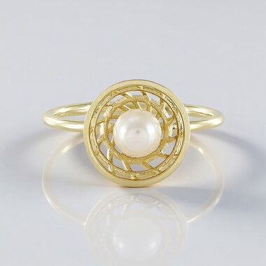 Anillo en oro con Perla beige Freshwater (Ornaments by de Melo)