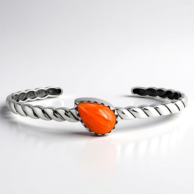 Brazalete en plata con Ostra espinosa naranja (Desert Chic)