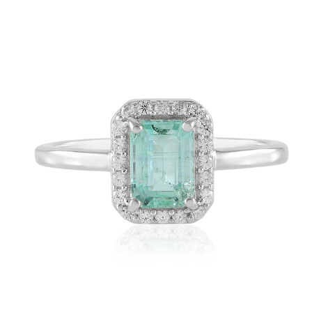 Anillo en plata con Esmeralda color Paraiba