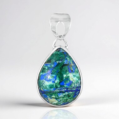 Azurite Malachite Silver Pendant (Bali Barong)
