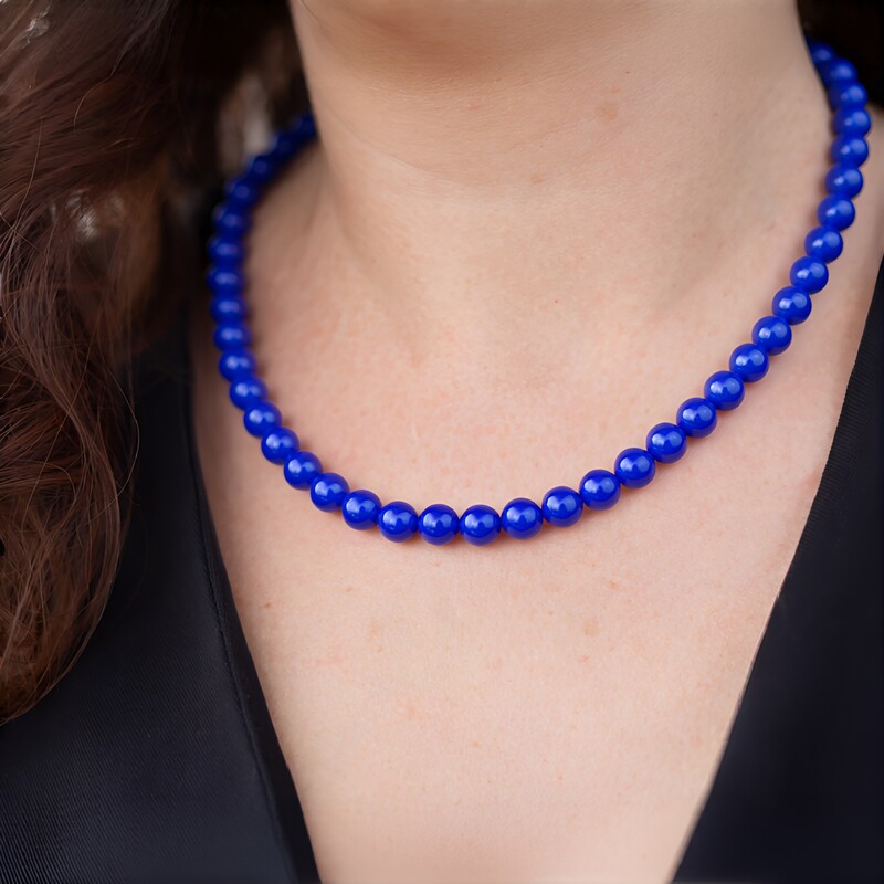 Blauer Achat-Silberhalskette