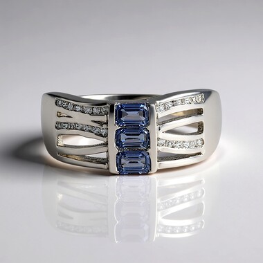Zilveren ring met Onverhitte blauwe Ceylon saffieren (Adela Silber)