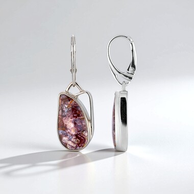Petrified Palm Wood Silver Earrings (Bali Barong)
