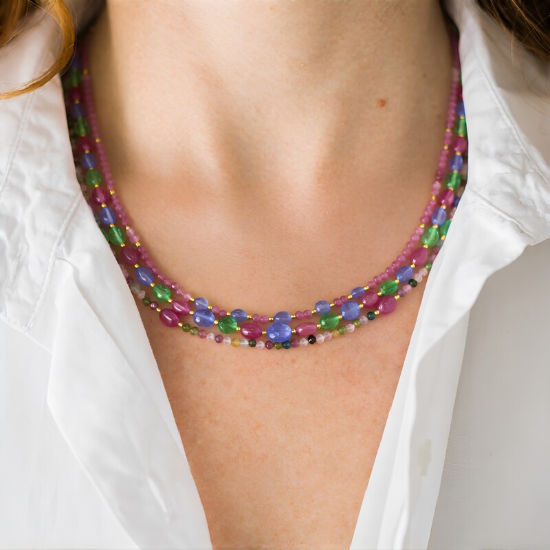 Zilveren halsketting met Nigeriaanse roze toermalijnen (Adela Silber)