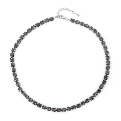 Schwarzer Hämatit-Silberhalskette