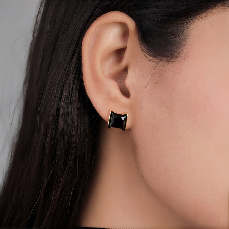 Black Spinel Silver Earrings
