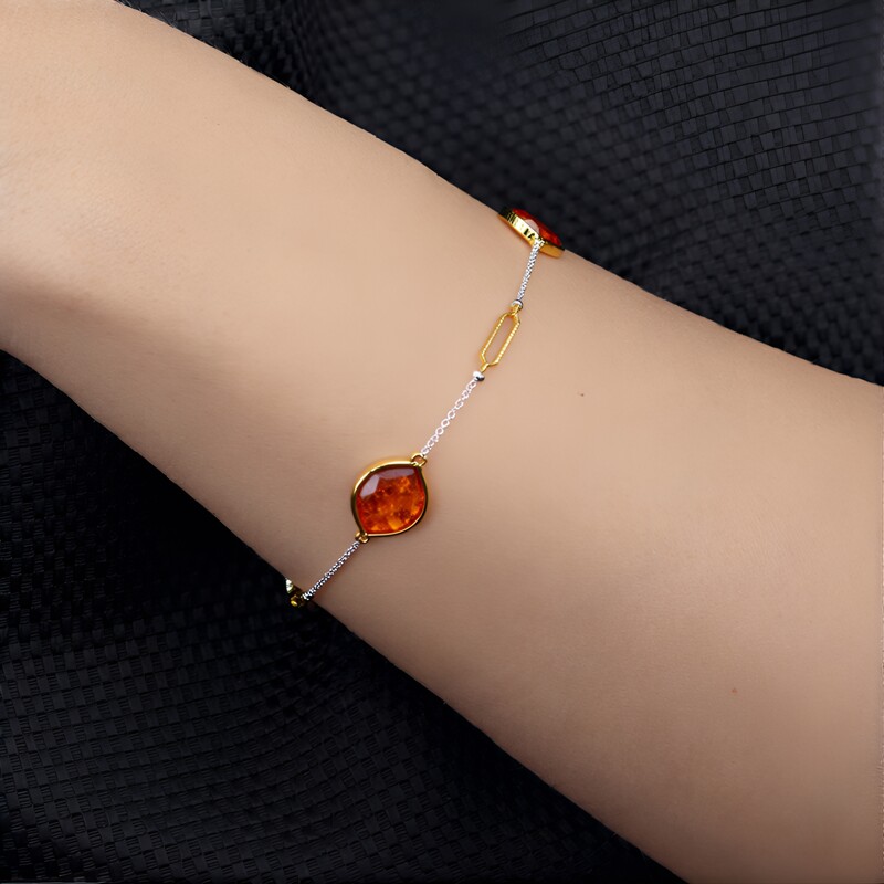 Bracelet en argent et Ambre baltique couleur cognac (dagen)