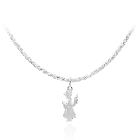Hummelfigur mit Weißer Topas-Silberhalskette