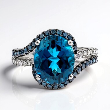 Pierścionek z białego złota - Topaz niebieski London Blue