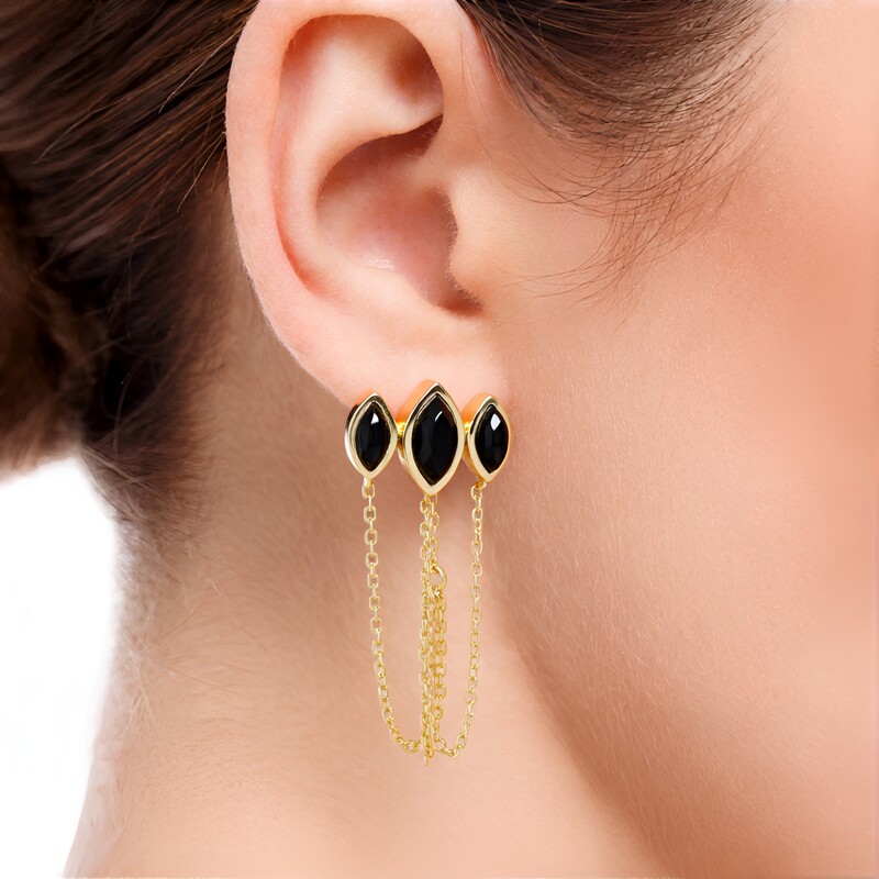Black Onyx Silver Earrings
