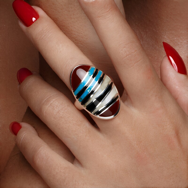 Anello in argento con Turchese Kingman Mohave Blu (Jones Lee)