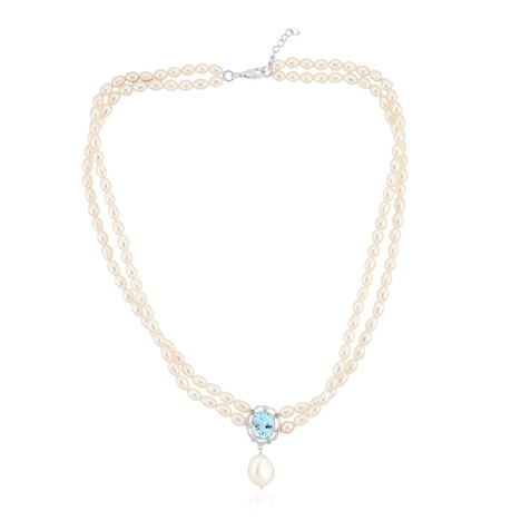 Weiße Süßwasserzuchtperlen-Silbercollier (TPC)