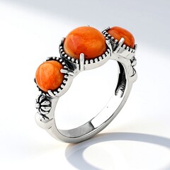 Anello in argento con Conchiglia di Ostrica Spinosa Arancione (Desert Chic)