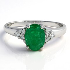Anello placcato in platino con Smeraldo Bahia
