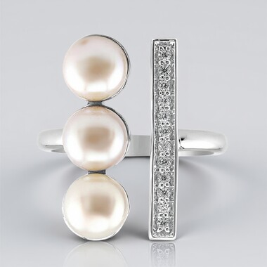 Bague en argent et Perle blanche de culture d'eau douce (TPC)