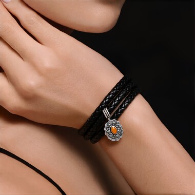 Bracciale in argento con Conchiglia di Ostrica Spinosa Arancione (Desert Chic)
