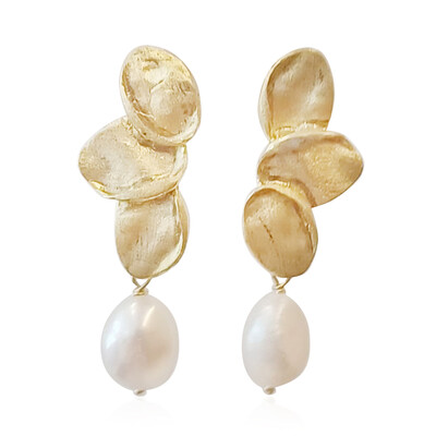 Weiße Süßwasserzuchtperlen-Silberohrringe (Joias do Paraíso)