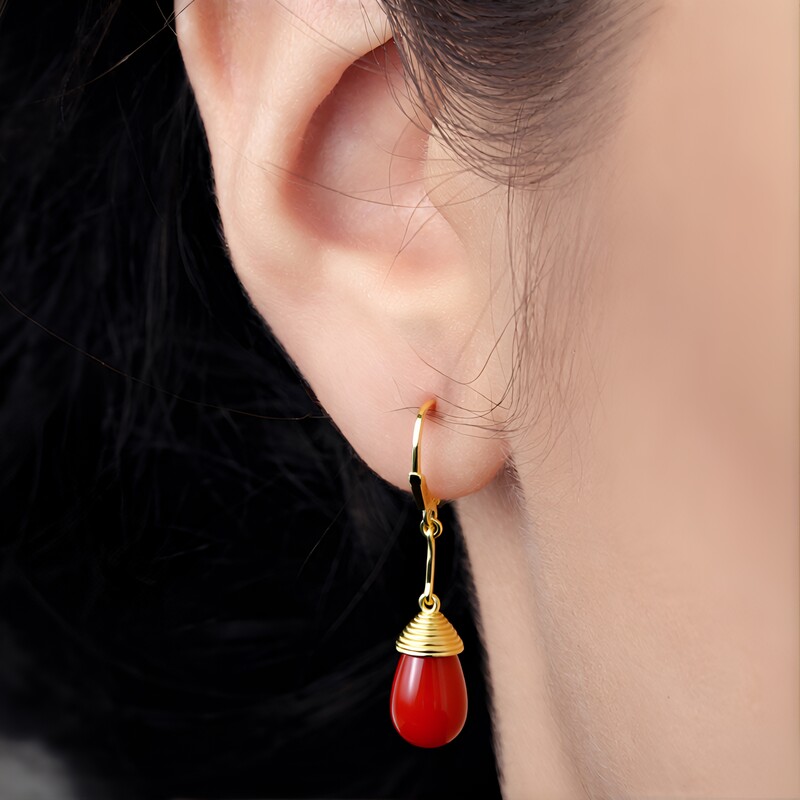 Zilveren oorbellen met Rode onyxen (MONOSONO COLLECTION)