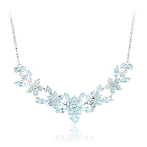 Zilveren halsketting met hemel-blauwe topaasstenen