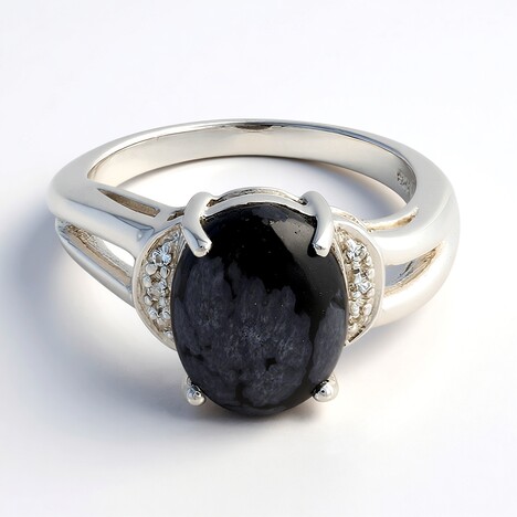 Anello in argento con Ossidiana Fiocco di Neve