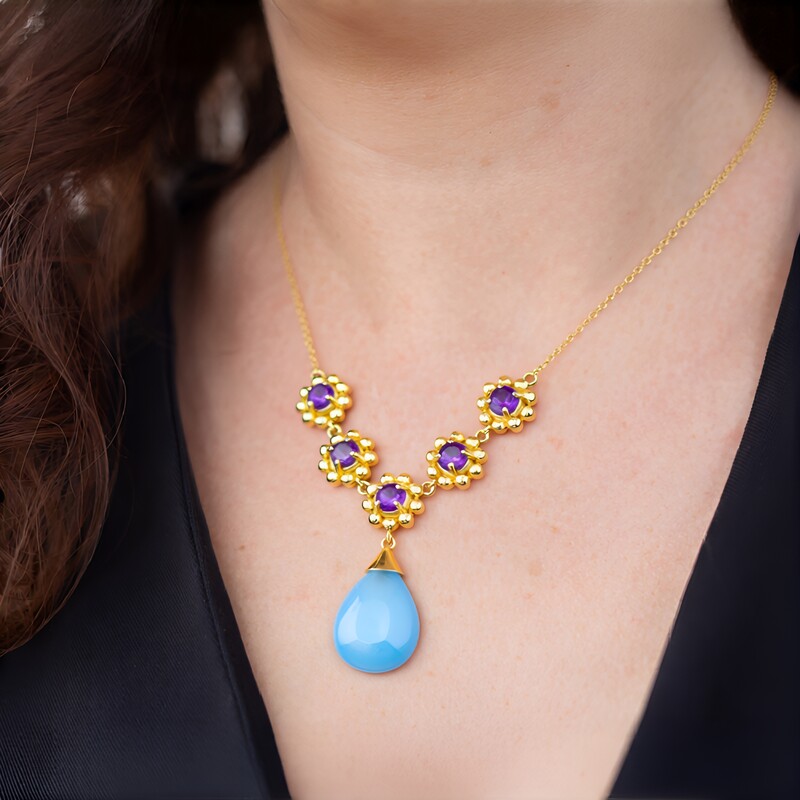 Collier en argent et Calcédoine d'eau