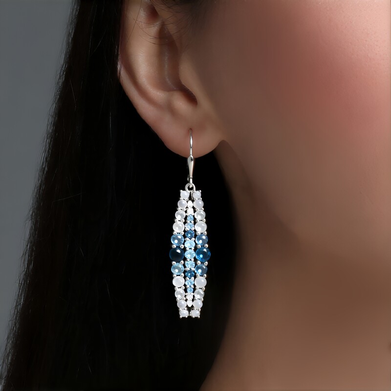 Kolczyki ze srebra rodowanego - Topaz niebieski London Blue (KM by Juwelo)