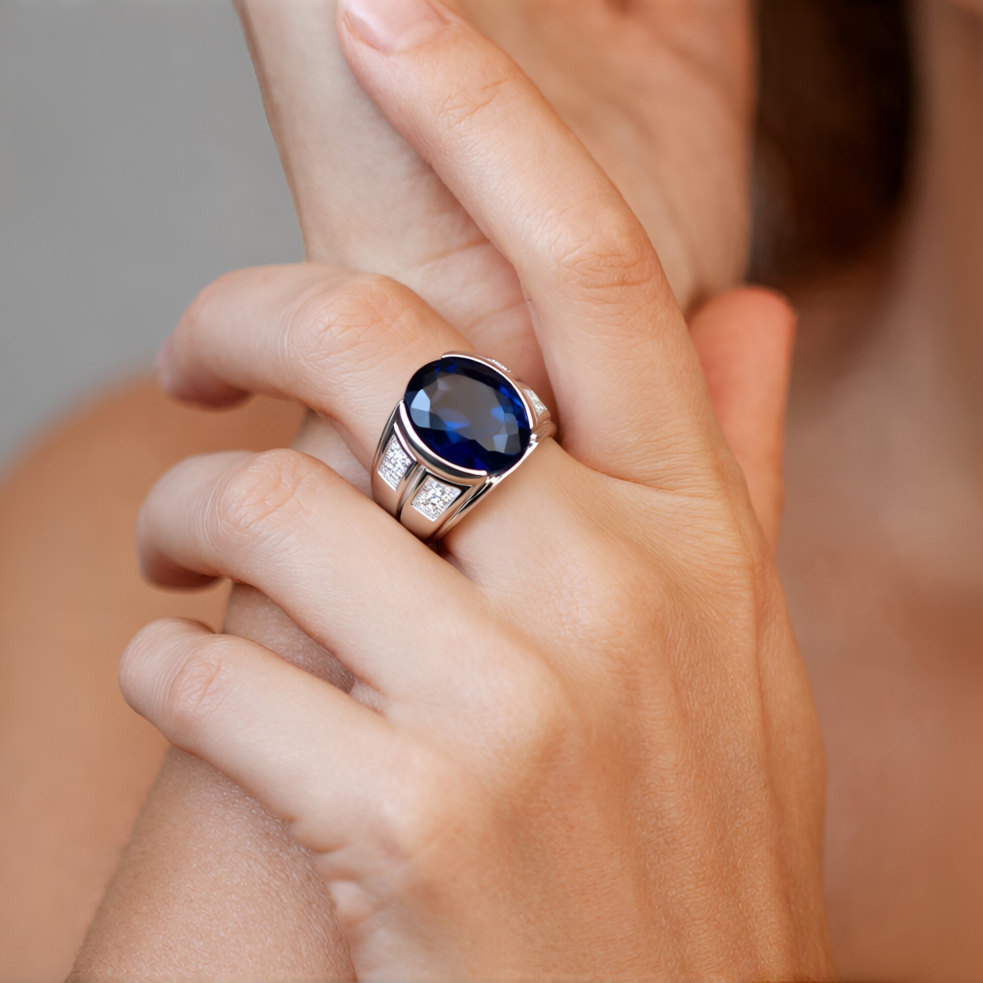 Anello D'argento Con Topazio Azzurro Brasiliano E Zaffiro, 4,1 Carati - Foto 4