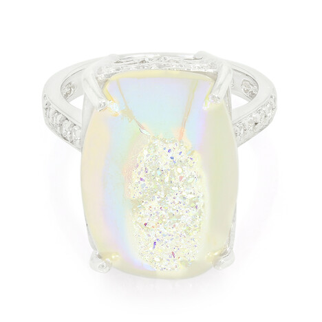 Zilveren ring met een parel-glinster glitterkwarts