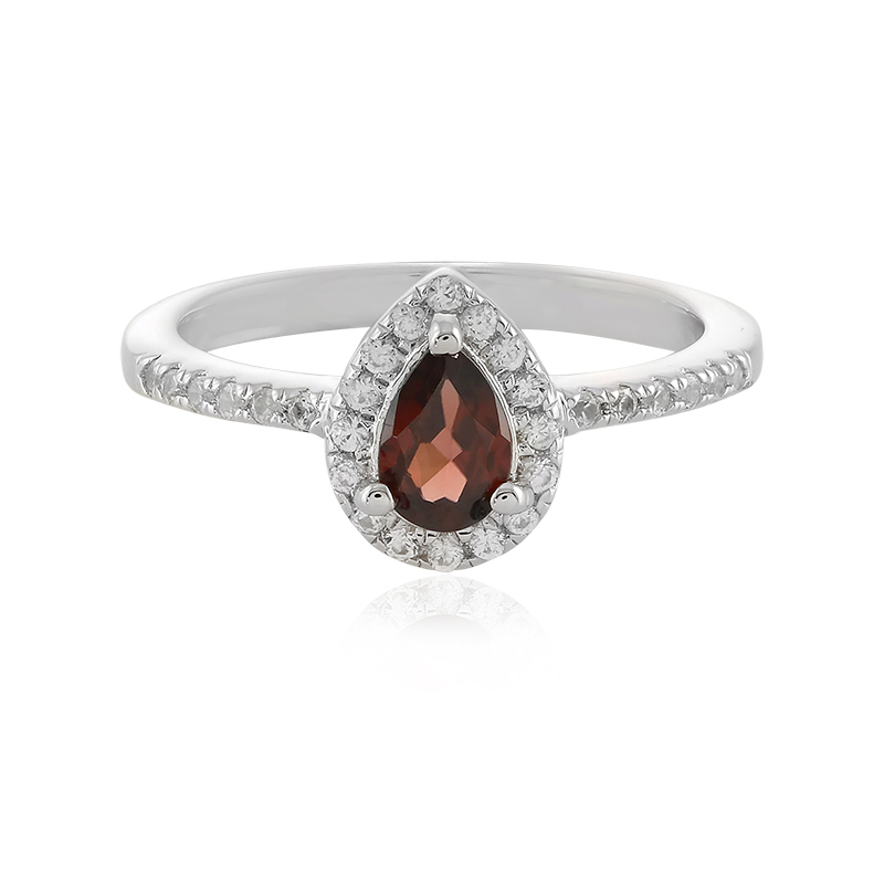 Raspberry Zircon Teardrop Silver Ring, Cambodia 0.863ct