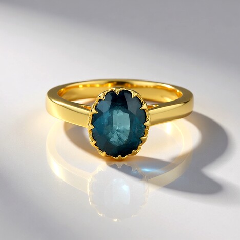 Anello in argento con Cianite Blu Foglia di Tè