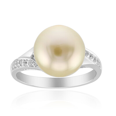 Bague en argent et Perle dorée des mers du Sud Kabira (TPC)