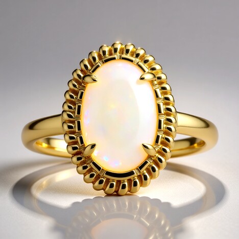 Bague en or et Opale blanche du Brésil