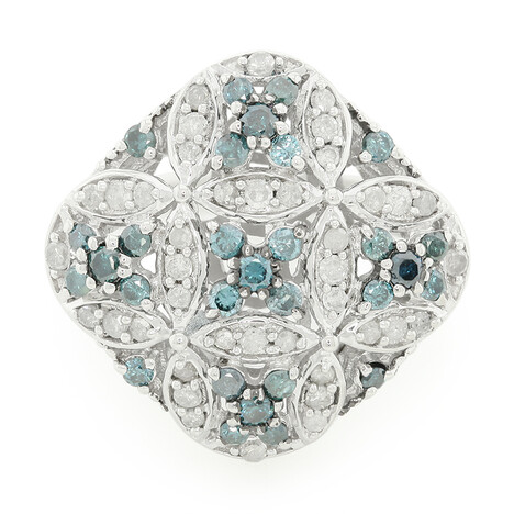 Blue Diamond Silver Ring