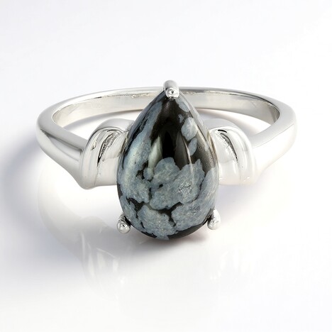 Bague en argent et Obsidienne Flocon-de-Neige