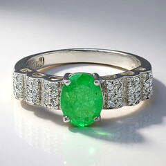 Anello placcato in platino con Smeraldo Bahia