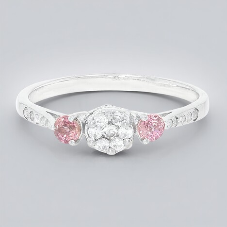 Anello placcato in platino con Zaffiro Padparadscha