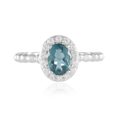 Anillo en plata con Fluorita azul petróleo