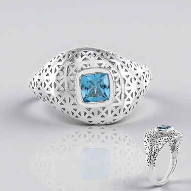 Pierścionek ze srebra - Topaz niebieski Swiss Blue