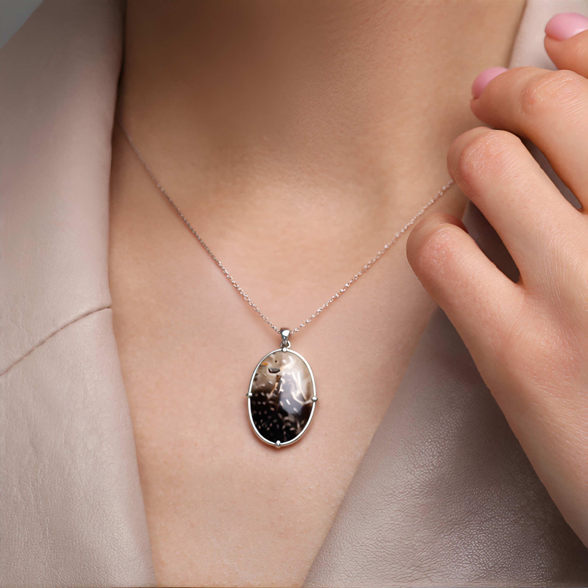 Collier En Argent 925 Avec Opale Naturelle D'Indonésie Bleue - Longueur 46cm - Fait Main En France