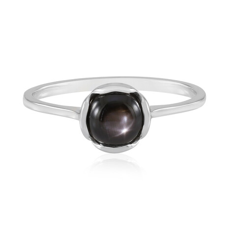 Zilveren ring met een zwarte ster saffier (de Melo Essence)