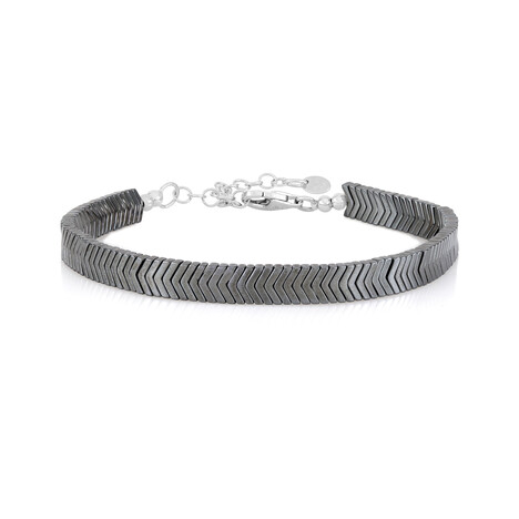 Schwarzer Hämatit-Silberarmband