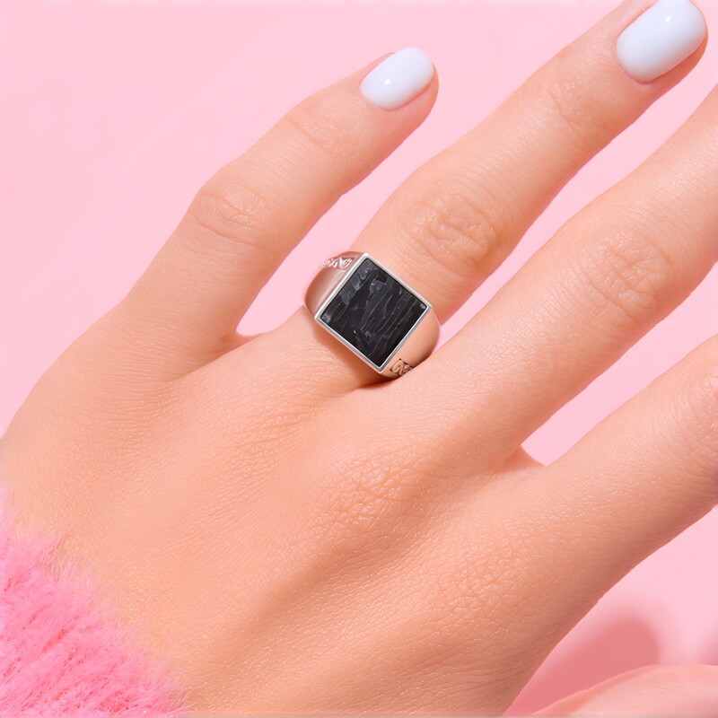 Zilveren ring met een Aletai meteoriet