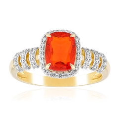 Bague en or et Opale de feu mexicaine AAA