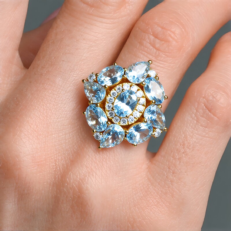 Gouden ring met AAA Braziliaanse Aquamarijnen (CIRARI)