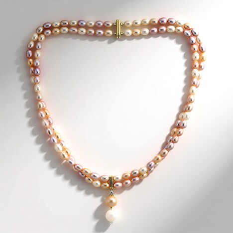 Collana in argento con Perla Ming color Pesca (TPC)
