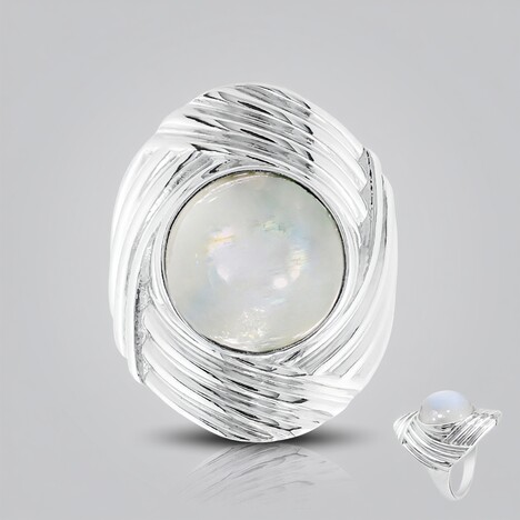 Anello in argento con Pietra di Luna Arcobaleno (MONOSONO COLLECTION)
